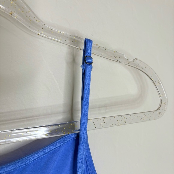 Pistola Mari Satin Midi Slip Dress Lagoon Blue Minimalist 90s Inspired Slit XS - Picture 7 of 9